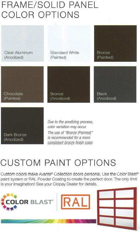 Avante Aluminum Collection - 17-AV Avante - Frame Solid Panel Color Options