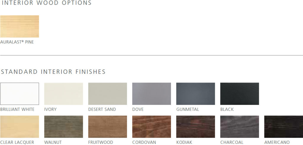 Interior Wood Options and Standard Interior Finishes - W-2500
