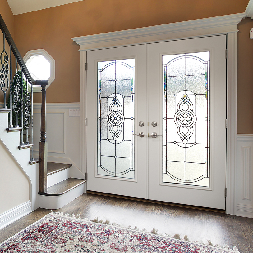 Decorative glass in double door-bgimage