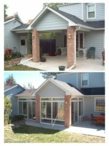 Before and after of a home that had a sunroom added